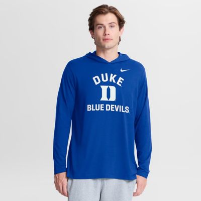 Men's Duke Blue Devils NCAA Nike Duke Devils Primetime Arch Tri-Blend Dri-FIT Long Sleeve Hooded T-Shirt