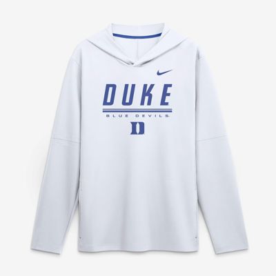 Men's Duke Blue Devils NCAA Nike Duke Devils 2026 Sideline Lightweight Long Sleeve Hooded Dri-FIT Top
