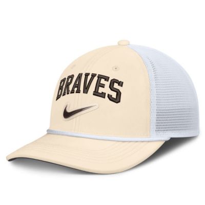 Men's MLB Nike Natural/White Atlanta Braves Rise Dri-FIT Trucker Adjustable Hatâ, Medium