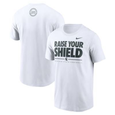 Men's NCAA Nike Michigan State Spartans 2025 Football Fan Raise Your Shield T-Shirt, White, 2XL