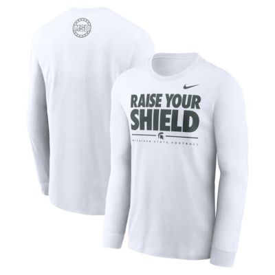 Men's NCAA Nike Michigan State Spartans 2025 Football Fan Raise Your Shield Long Sleeve T-Shirt, White, 2XL