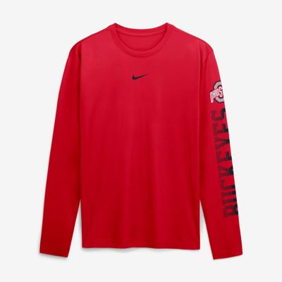 Men's NCAA Nike Ohio State Buckeyes Primetime Logo Sleeve Legend Dri-FIT Long Sleeve T-Shirt