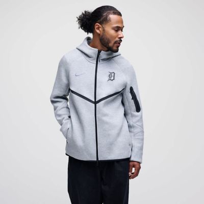 Men's MLB Nike Heather Detroit Tigers Tech Fleece Windrunner Full-Zip Hoodie Jacket, Grey, Large