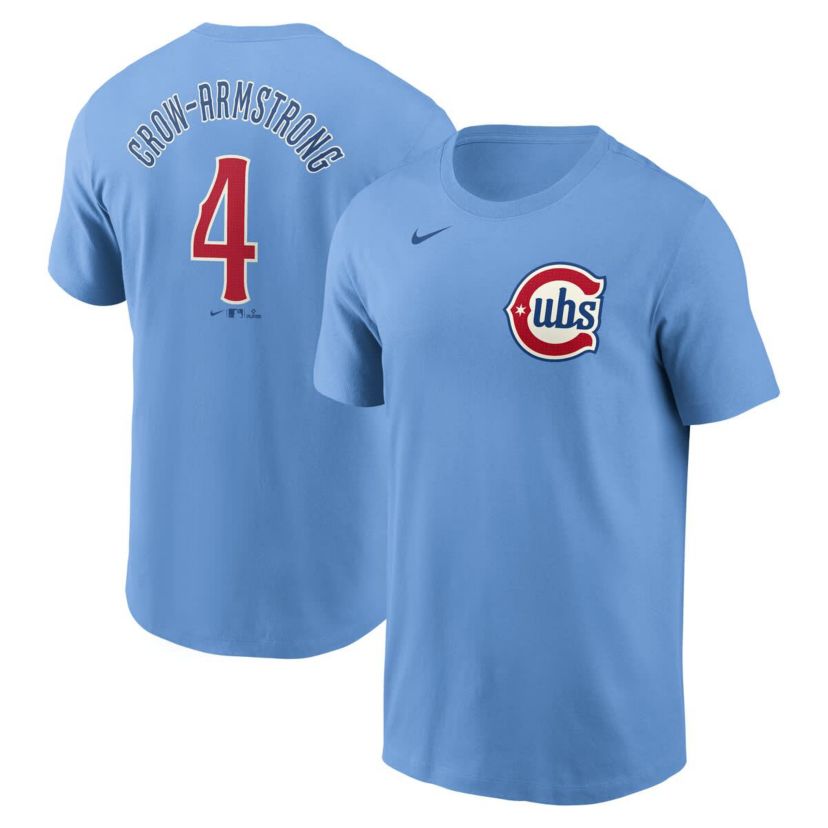 MLB Nike Pete Crow-Armstrong Light Chicago Cubs Fuse Name & Number T-Shirt