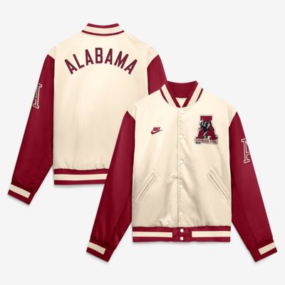 Men's Alabama Crimson Tide NCAA Nike Natural/Crimson Alabama Tide Legacy Full-Snap Bomber Jacket
