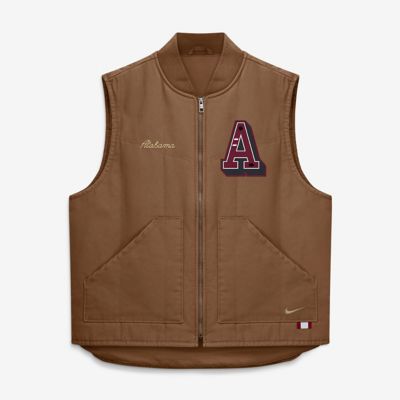 Men's Alabama Crimson Tide NCAA Nike Alabama Tide Academic Padded Full-Zip Vest, Brown, 2XL