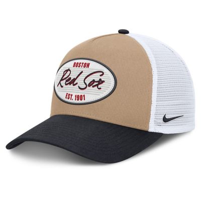 Men's Boston Red Sox MLB Nike Khaki/Navy Boston Sox Rise A-Frame Trucker Adjustable Hat, Medium