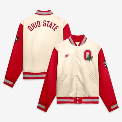 Men's NCAA Nike Natural/Scarlet Ohio State Buckeyes Legacy Full-Snap Bomber Jacket