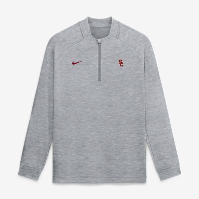 Men's NCAA Nike USC Trojans Par Raglan Tri-Blend Therma-FIT Half-Zip Pullover, Gray, Large