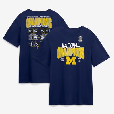 Men's NCAA Fanatics Michigan Wolverines 2026 NCAA Basketball National s Schedule T-Shirt, Navy Blue, Large