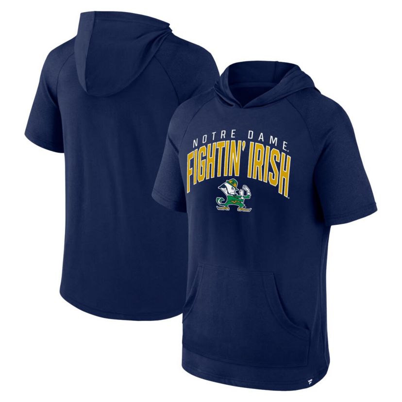 NCAA Fanatics Notre Dame Fighting Irish Double Arch Raglan Short Sleeve Hoodie T-Shirt