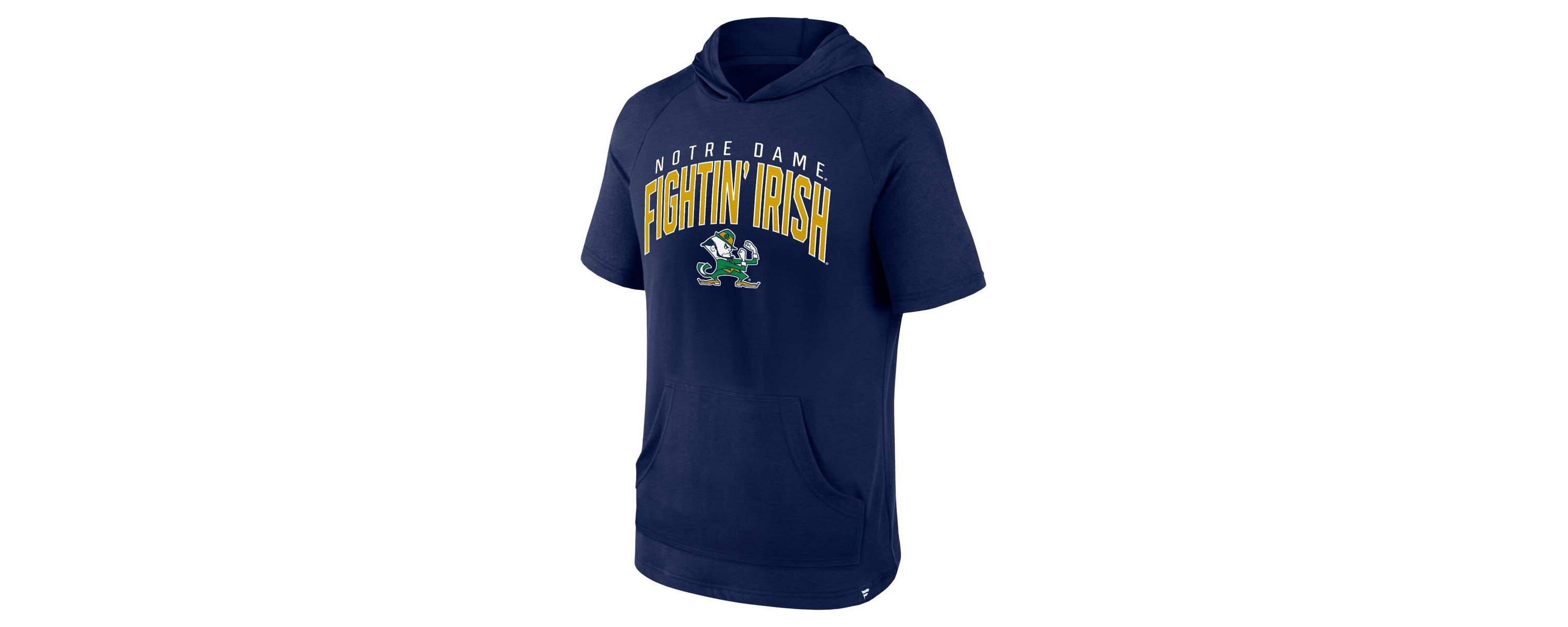 NCAA Fanatics Notre Dame Fighting Irish Double Arch Raglan Short Sleeve Hoodie T-Shirt
