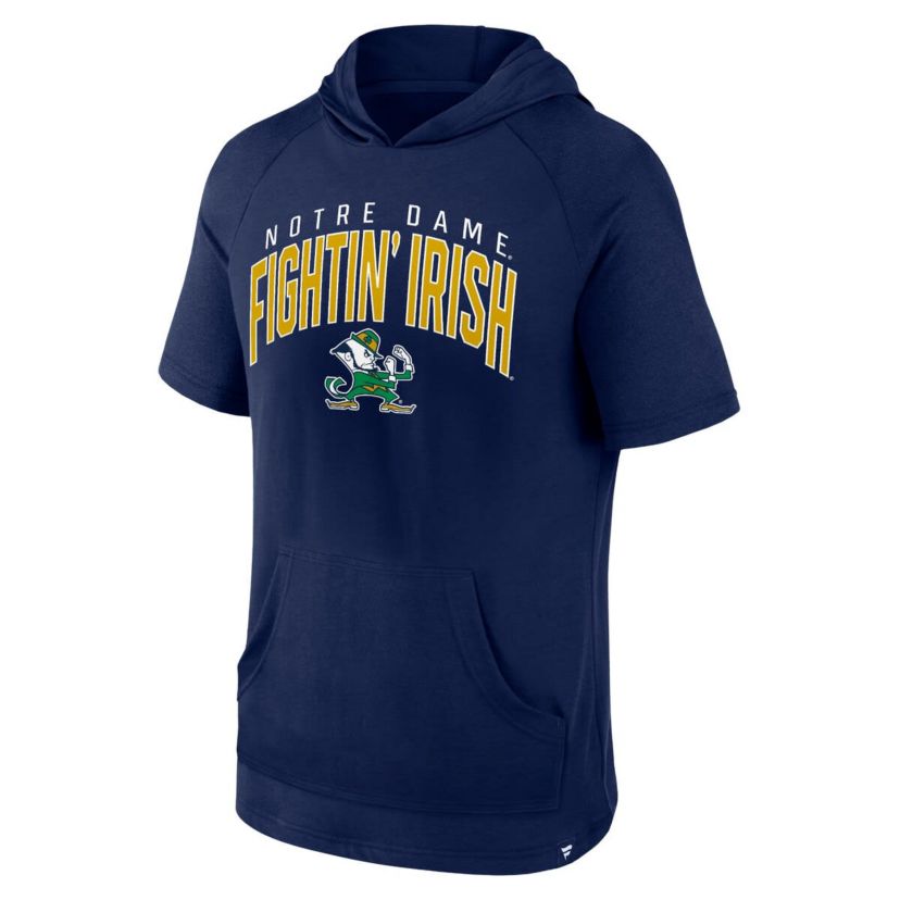NCAA Fanatics Notre Dame Fighting Irish Double Arch Raglan Short Sleeve Hoodie T-Shirt
