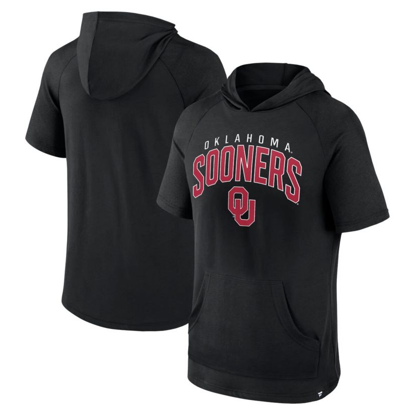 NCAA Fanatics Oklahoma Sooners Double Arch Raglan Short Sleeve Hoodie T-Shirt