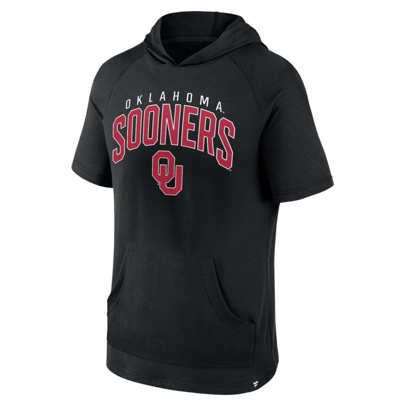 NCAA Fanatics Oklahoma Sooners Double Arch Raglan Short Sleeve Hoodie T-Shirt