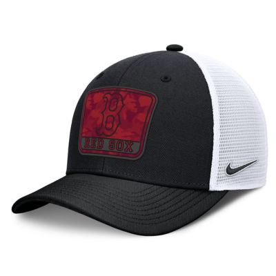 Men's Boston Red Sox MLB Nike Black/White Boston Sox Rise Trucker Dri-FIT Adjustable Hat, Black, Medium