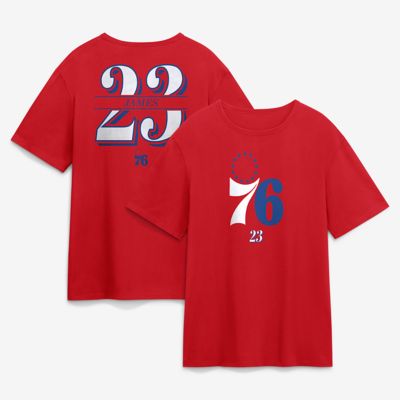 Men's NBA Fanatics LeBron James Philadelphia 76ers In The Paint Name & Number T-Shirt, Red, 2XL