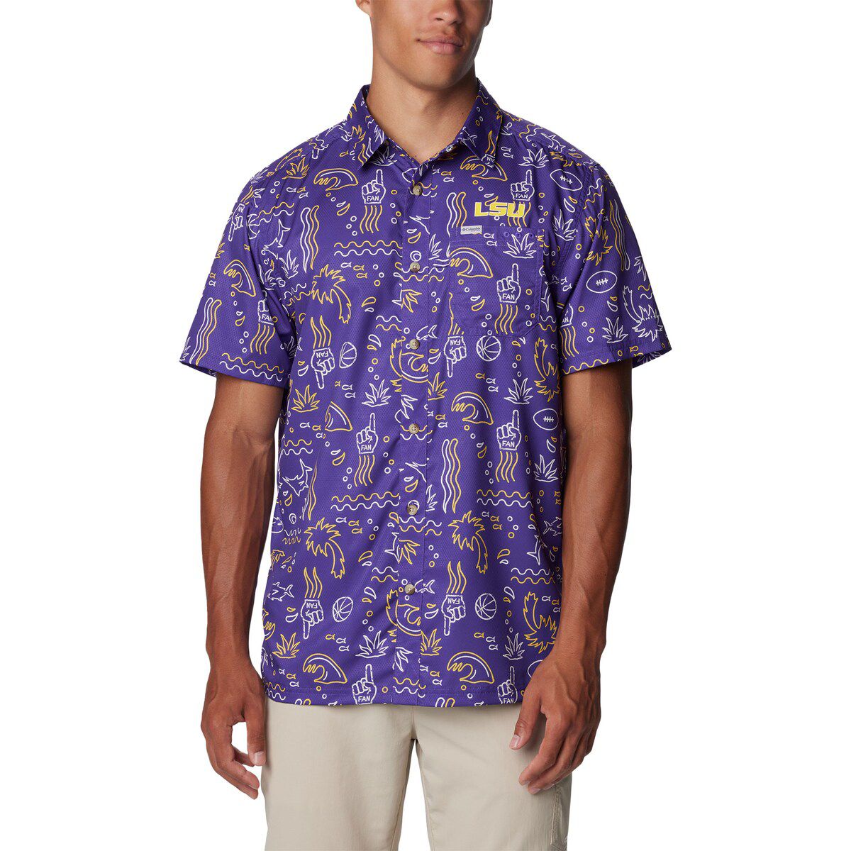 NCAA LSU Tigers Super Slack Tide Omni-Wick Button-Up Shirt