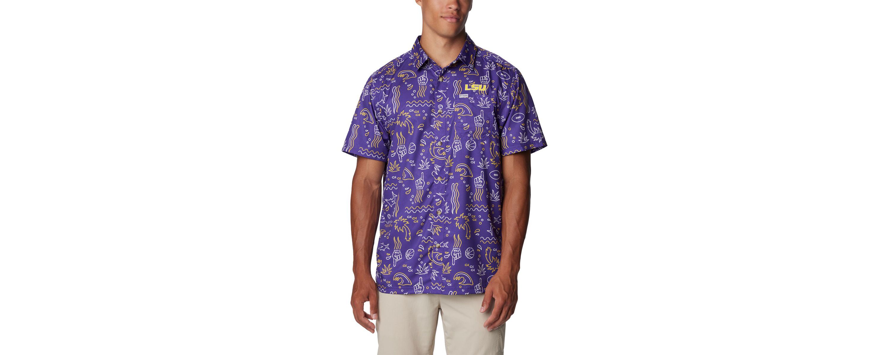 NCAA LSU Tigers Super Slack Tide Omni-Wick Button-Up Shirt