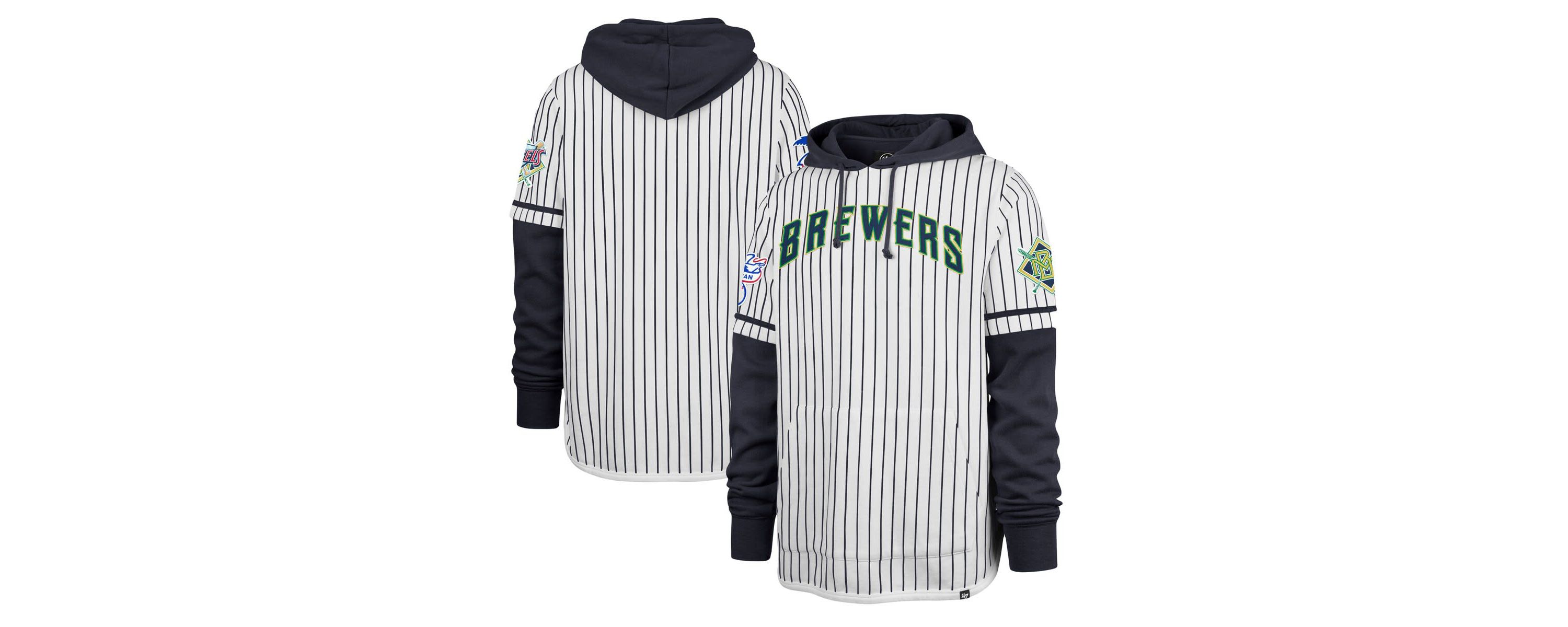 MLB Milwaukee Brewers Pinstripe Double Header Pullover Hoodie