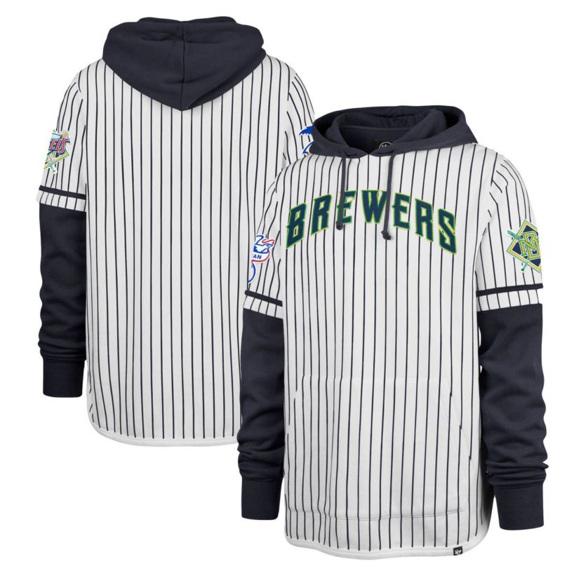 MLB Milwaukee Brewers Pinstripe Double Header Pullover Hoodie