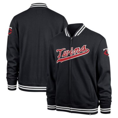 '47 Men's MLB Minnesota Twins Wax Pack Pro Camden Full-Zip Track Jacket, Navy Blue, Small