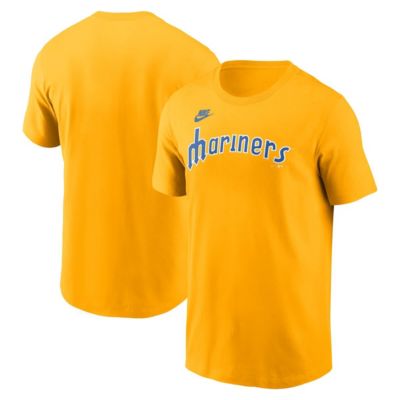 Men's MLB Nike Seattle Mariners Cooperstown Wordmark T-Shirt, Gold, 2XL