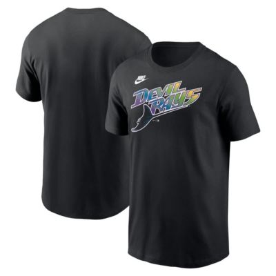 Men's MLB Nike Tampa Bay Rays Cooperstown Collection Wordmark T-Shirt, Black, 2XL