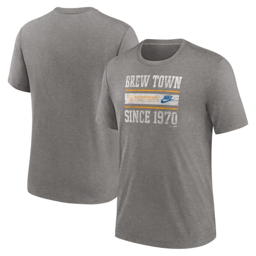 MLB Nike Milwaukee Brewers Cooperstown Collection Local Stack Tri-Blend T-Shirt