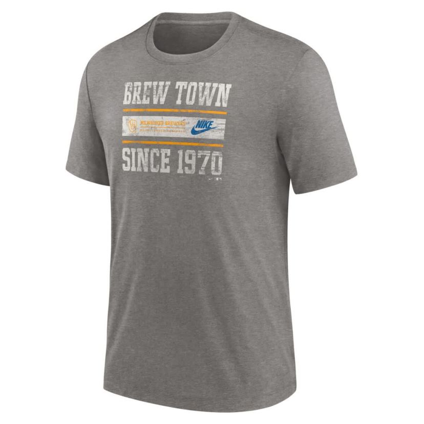 MLB Nike Milwaukee Brewers Cooperstown Collection Local Stack Tri-Blend T-Shirt