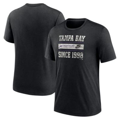 Men's MLB Nike Tampa Bay Rays Cooperstown Collection Local Stack Tri-Blend T-Shirt, Black, 2XL