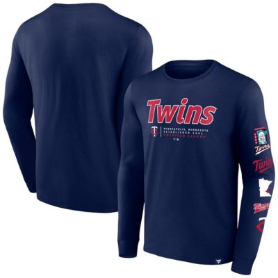Men's MLB Fanatics Minnesota Twins Strike the Goal Long Sleeve T-Shirt, Navy Blue, Small