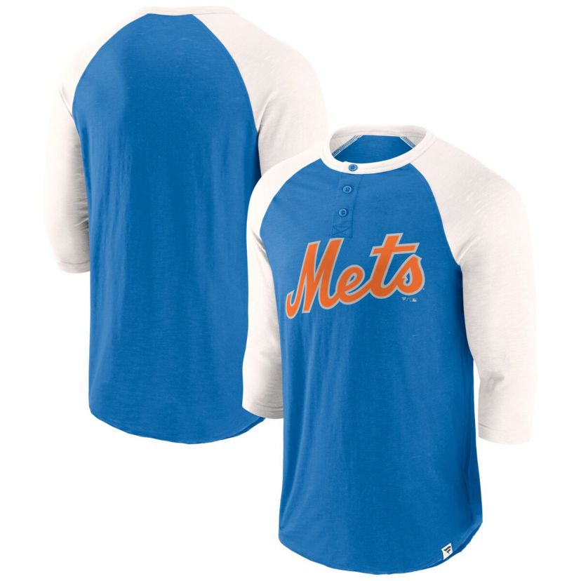MLB Fanatics Royal/Cream New York Mets Historical Win 3/4-Sleeve Henley T-Shirt