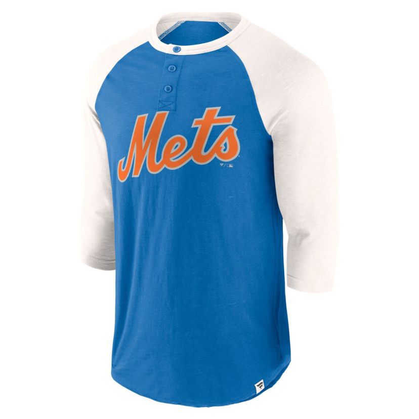 MLB Fanatics Royal/Cream New York Mets Historical Win 3/4-Sleeve Henley T-Shirt