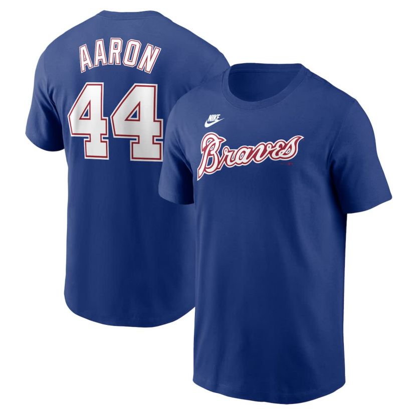 MLB Nike Hank Aaron Atlanta Braves Cooperstown Collection Fuse Name & Number T-Shirt