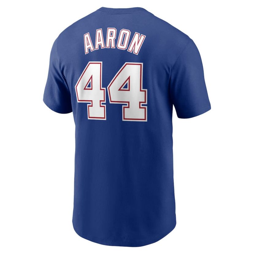 MLB Nike Hank Aaron Atlanta Braves Cooperstown Collection Fuse Name & Number T-Shirt