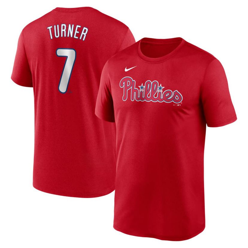 MLB Nike Trea Turner Philadelphia Phillies Legend Name & Number Performance T-Shirt