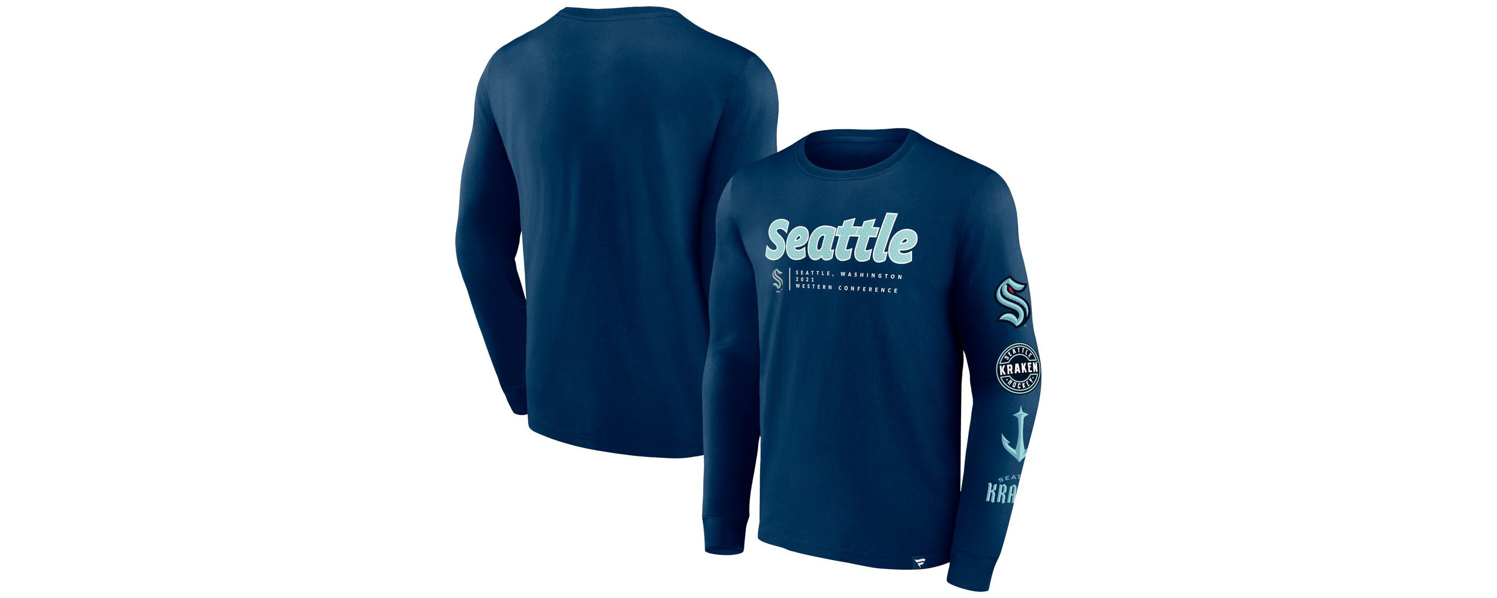 NHL Fanatics Deep Sea Seattle Kraken Strike the Goal Long Sleeve T-Shirt