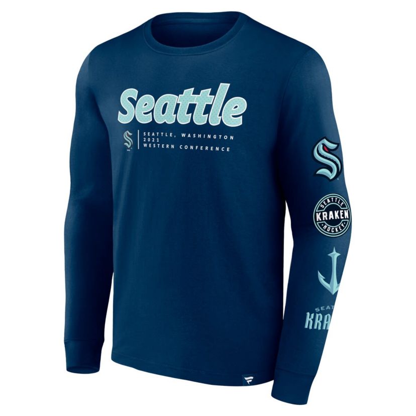 NHL Fanatics Deep Sea Seattle Kraken Strike the Goal Long Sleeve T-Shirt