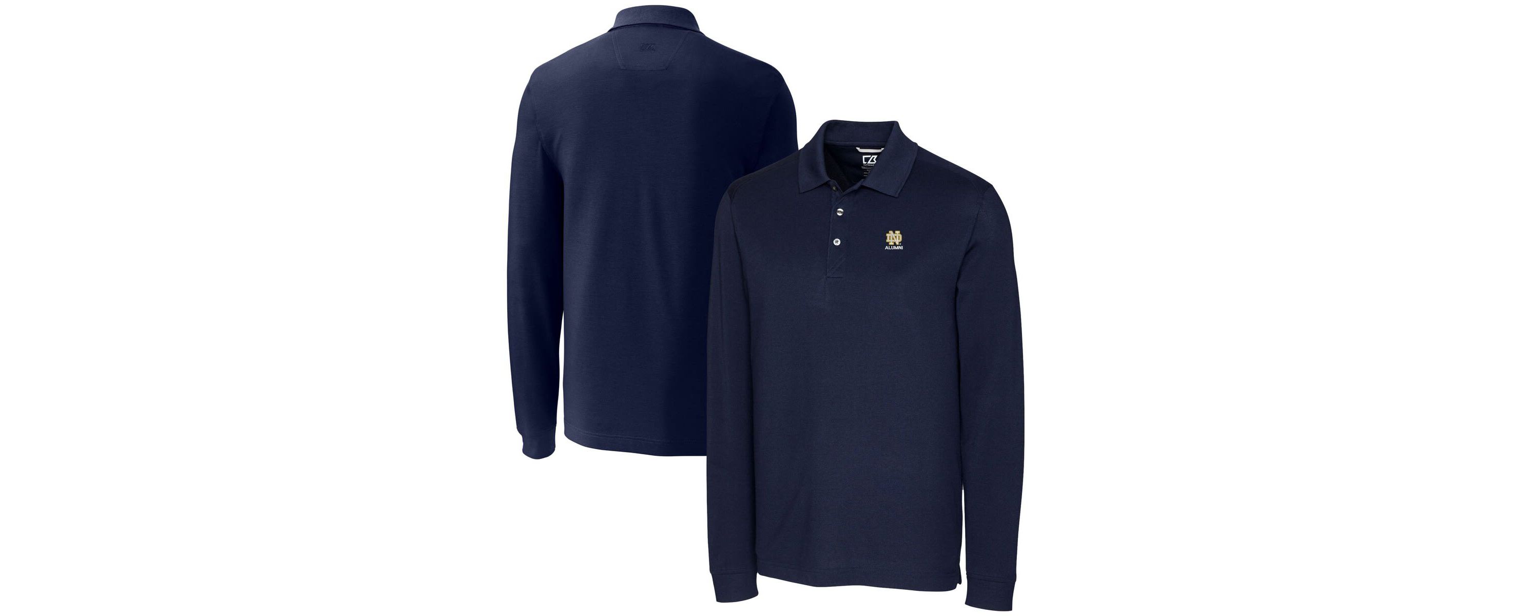 NCAA Notre Dame Fighting Irish Alumni Logo Advantage Tri-Blend Pique Long Sleeve DryTec Polo