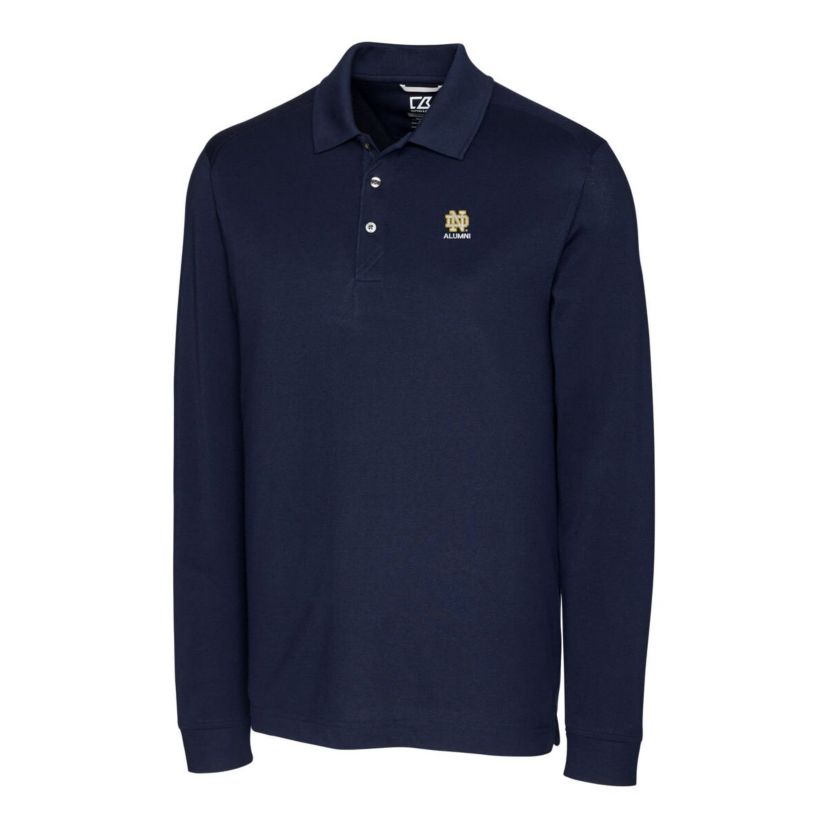 NCAA Notre Dame Fighting Irish Alumni Logo Advantage Tri-Blend Pique Long Sleeve DryTec Polo