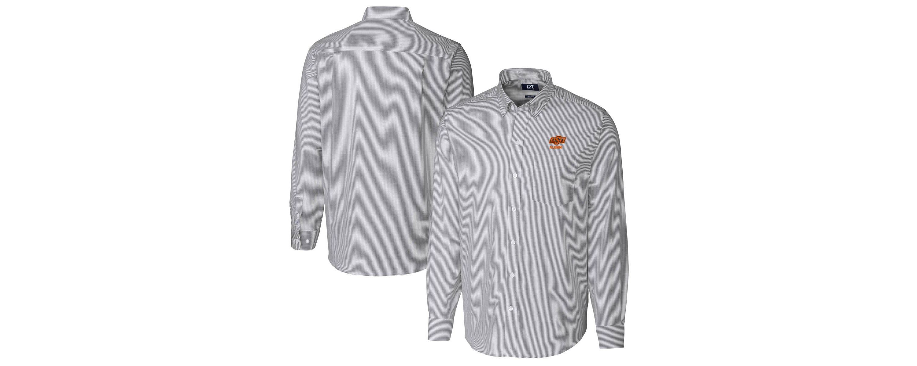NCAA Oklahoma State Cowboys Alumni Logo Stretch Oxford Stripe Long Sleeve Button-Down Shirt