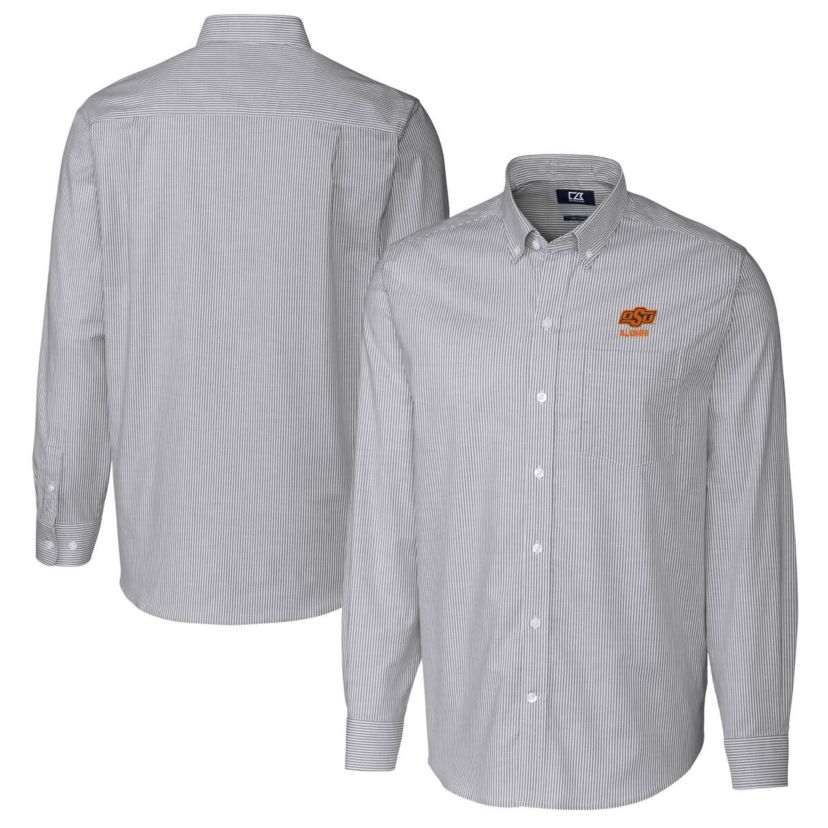 NCAA Oklahoma State Cowboys Alumni Logo Stretch Oxford Stripe Long Sleeve Button-Down Shirt