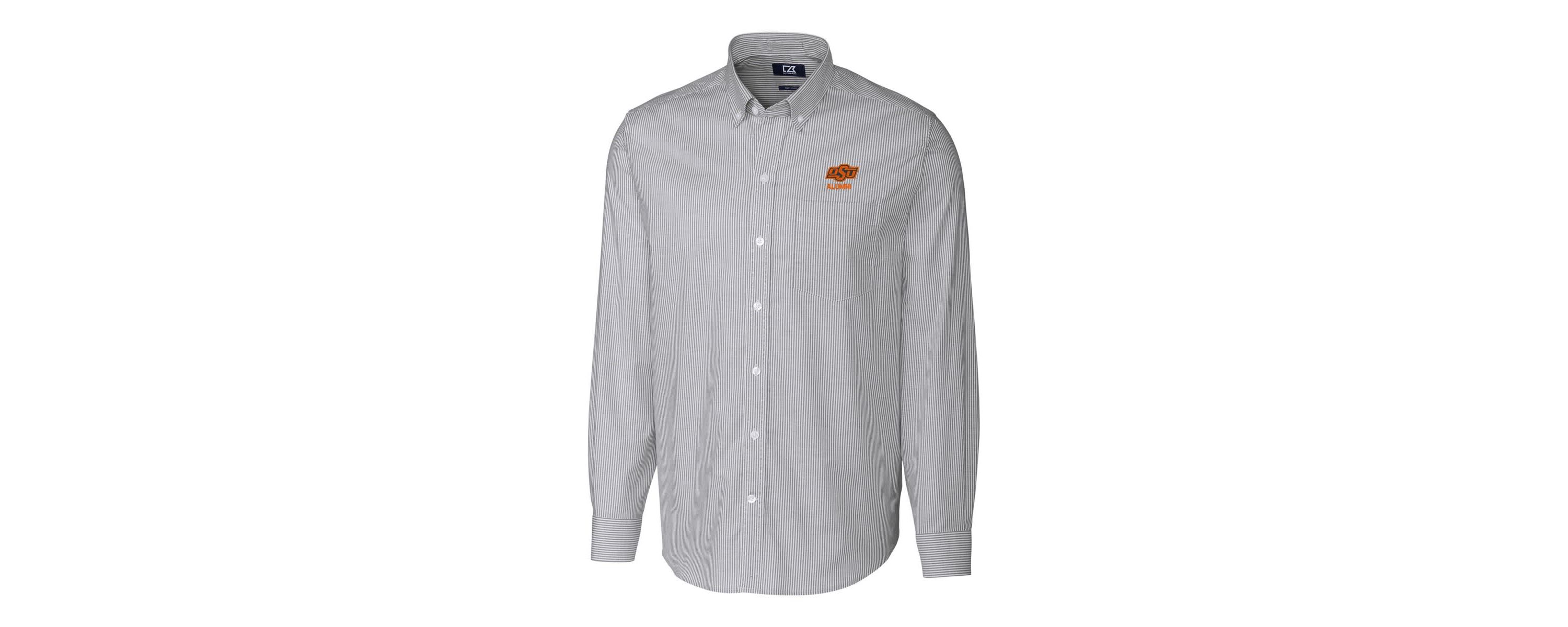 NCAA Oklahoma State Cowboys Alumni Logo Stretch Oxford Stripe Long Sleeve Button-Down Shirt