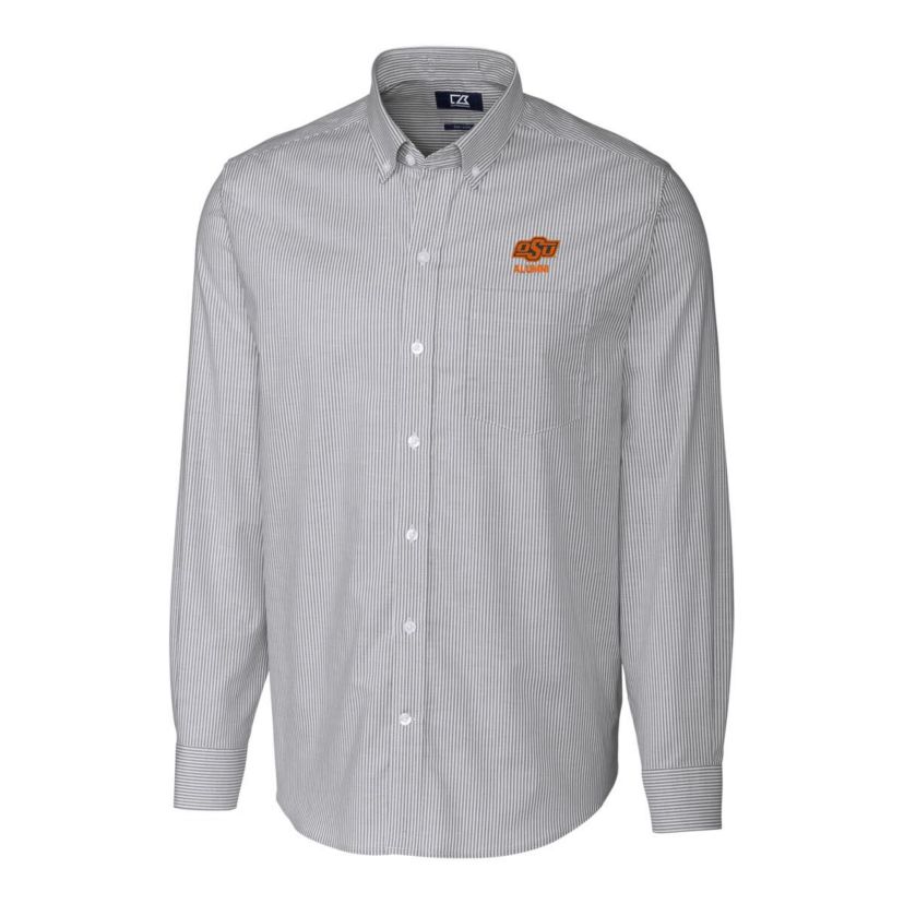 NCAA Oklahoma State Cowboys Alumni Logo Stretch Oxford Stripe Long Sleeve Button-Down Shirt
