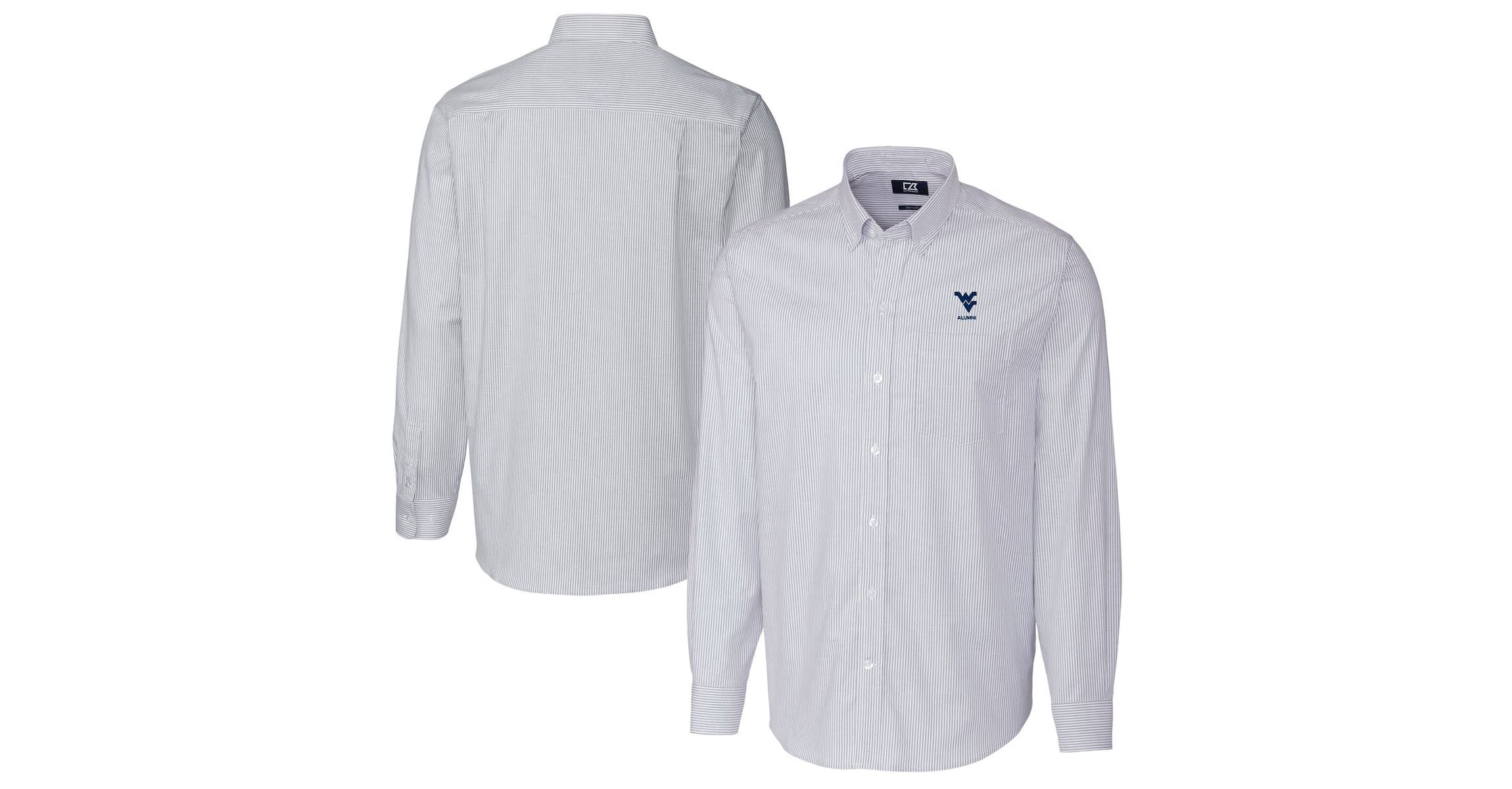 NCAA Light West Virginia Mountaineers Alumni Logo Stretch Oxford Stripe Long Sleeve Button-Down Shirt