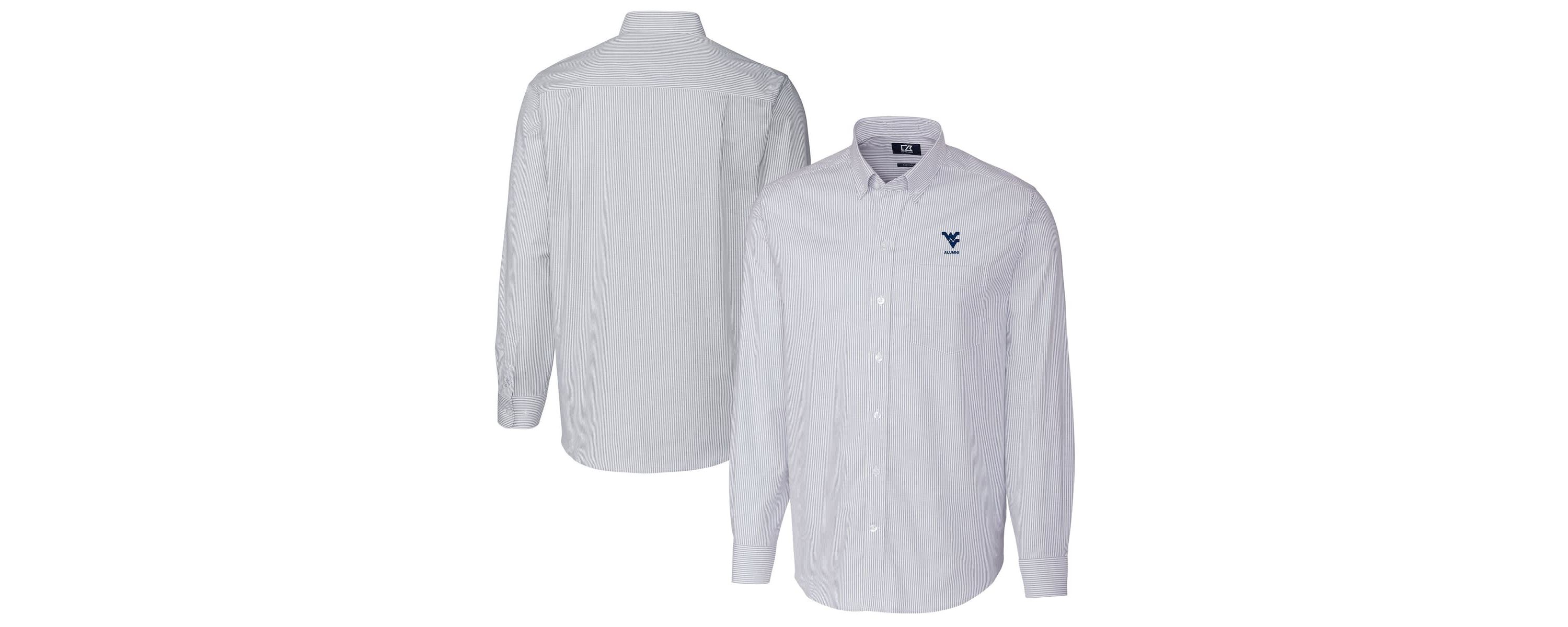 NCAA Light West Virginia Mountaineers Alumni Logo Stretch Oxford Stripe Long Sleeve Button-Down Shirt