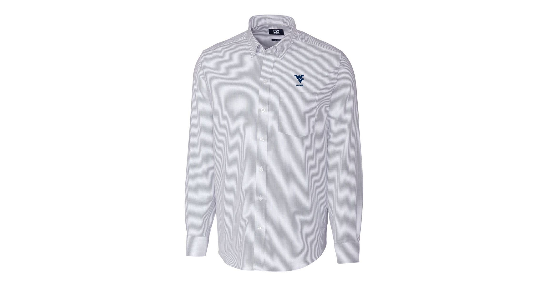 NCAA Light West Virginia Mountaineers Alumni Logo Stretch Oxford Stripe Long Sleeve Button-Down Shirt