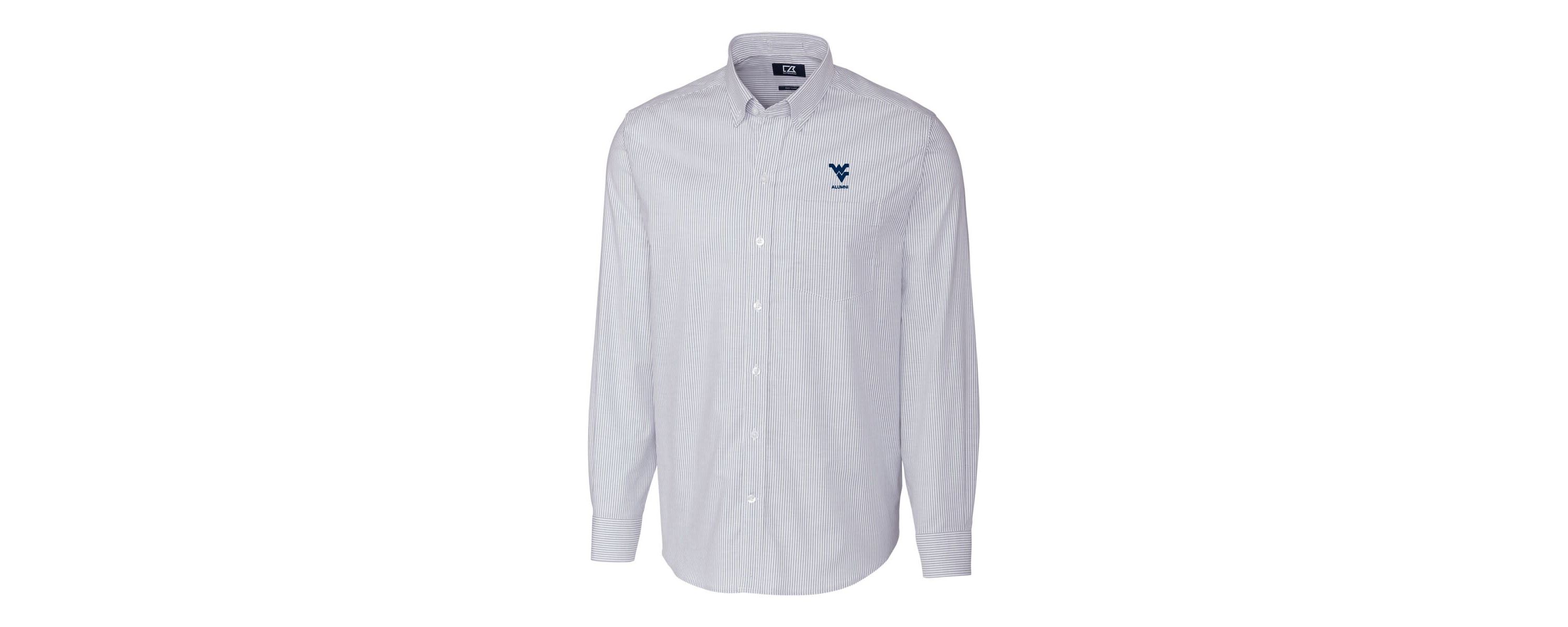 NCAA Light West Virginia Mountaineers Alumni Logo Stretch Oxford Stripe Long Sleeve Button-Down Shirt