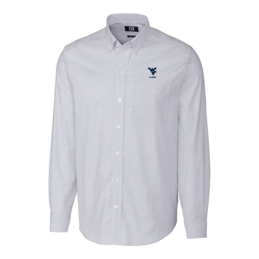 NCAA Light West Virginia Mountaineers Alumni Logo Stretch Oxford Stripe Long Sleeve Button-Down Shirt